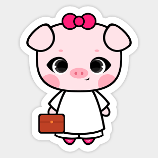 Cute Little Piggy in White Ao dai Sticker